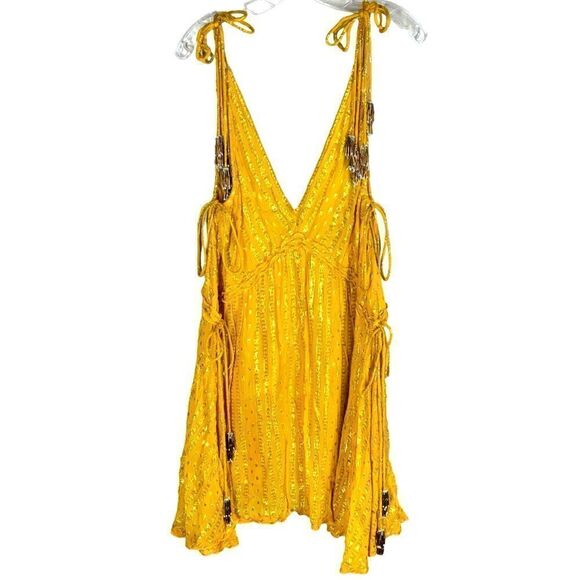 REVOLVE Sundress Brand Brooke Mini Dress in LaPaz Banana Beaded Tassel Straps - Picture 5 of 12